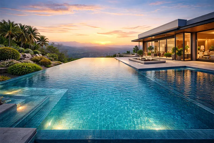 Infinity edge swimming pool in modern villa Muscat