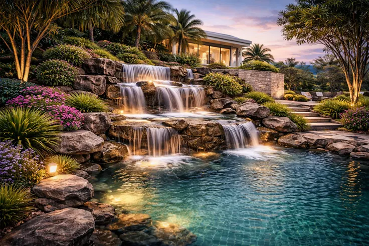 Natural stone waterfall landscape design Muscat