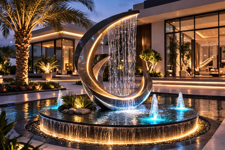LED lit contemporary fountain design Muscat